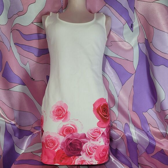 White Rose Mini Dress Size Small Japan Floral Bodycon Peplum Gyaru Gal Style Y2K - Picture 1 of 8